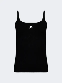 COURREGES Logo Ribbed Knit Tank Top Black