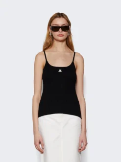 COURREGES Logo Ribbed Knit Tank Top Black -Artemides shop PERMDE012FI0001 2509 03 1