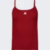 COURREGES Logo Ribbed Knit Tank Top Red
