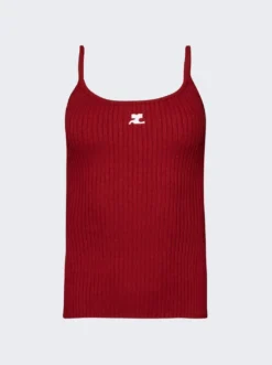 COURREGES Logo Ribbed Knit Tank Top Red