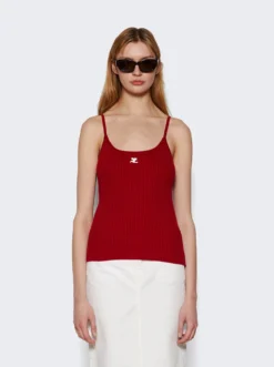 COURREGES Logo Ribbed Knit Tank Top Red -Artemides shop PERMDE012FI0001 2638 03 1