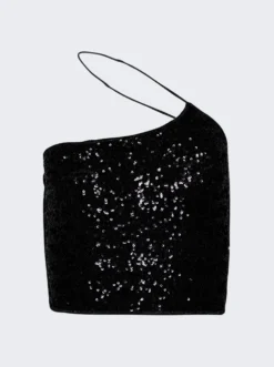 OSEREE Sequined One Strap Top Black