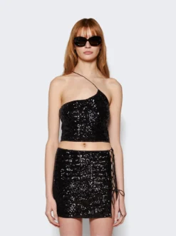 OSEREE Sequined One Strap Top Black -Artemides shop PTS249 3962 03 1