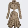 PROENZA SCHOULER Printed Dot Cut-Out Shirt Dress Khaki