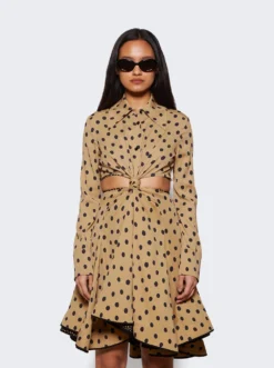 PROENZA SCHOULER Printed Dot Cut-Out Shirt Dress Khaki -Artemides shop R2323019 25812 03 1