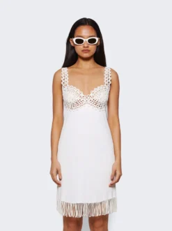 PROENZA SCHOULER Rib Knit Lace Dress Optic White -Artemides shop R2327054 27163 03 1