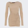 Mini Ruched Jersey Dress Beige