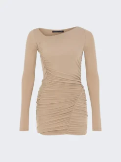 Mini Ruched Jersey Dress Beige