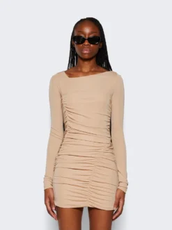 Mini Ruched Jersey Dress Beige -Artemides shop RS24DR21 33069 03 1