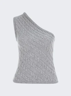 One Shoulder Braid Cashmere Top Light Grey