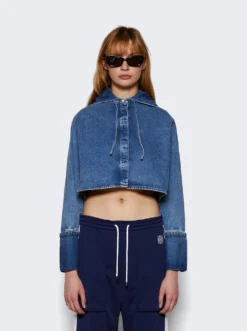 Loewe Cropped Hooded Shirt Blue -Artemides shop S359Y13X63 Blue 03