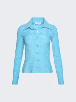 Marine Serre Moon Sponge Jacquard Button Up Shirt Aquarius Blue