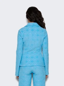 Marine Serre Moon Sponge Jacquard Button Up Shirt Aquarius Blue -Artemides shop T286SS23W JERCO001 43923 05 2