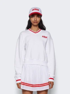 Prince Sporty V-neck Sweatshirt White And Red -Artemides shop VN1062WH 03 1