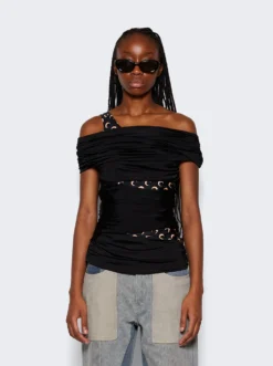 Marine Serre Jersey Draped Off Shoulder Top Black -Artemides shop WTO007 CJER0021 3962 03 1