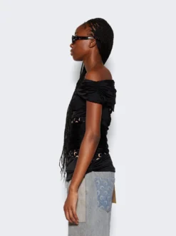 Marine Serre Jersey Draped Off Shoulder Top Black -Artemides shop WTO007 CJER0021 3962 04 1
