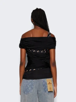 Marine Serre Jersey Draped Off Shoulder Top Black -Artemides shop WTO007 CJER0021 3962 05 1