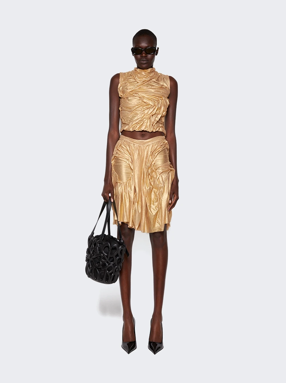 Wet Look High-Neck Top Metallic Gold 2 Wet Look High-Neck Top Metallic Gold - Image 2