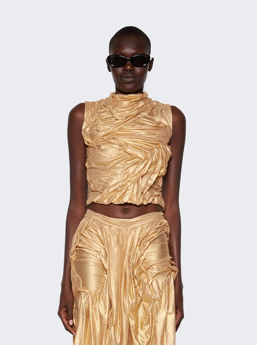 Wet Look High-Neck Top Metallic Gold 3 Wet Look High-Neck Top Metallic Gold - Image 3