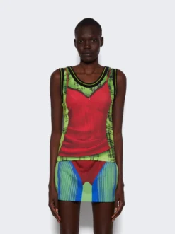 Y/Project X Jean Paul Gaultier Trompe-l'oeil Lingerie Tank Top Red And Green -Artemides shop YPJPGWTOP2 S24 J104 40577 03 1